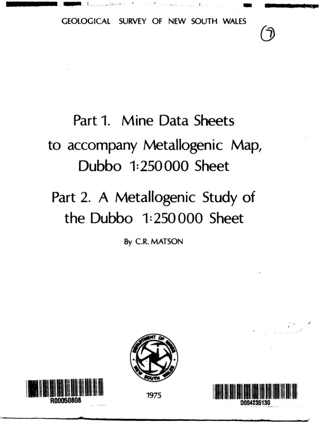 Image of Dubbo Metallogenic Map Explanatory Notes 1975 book cover