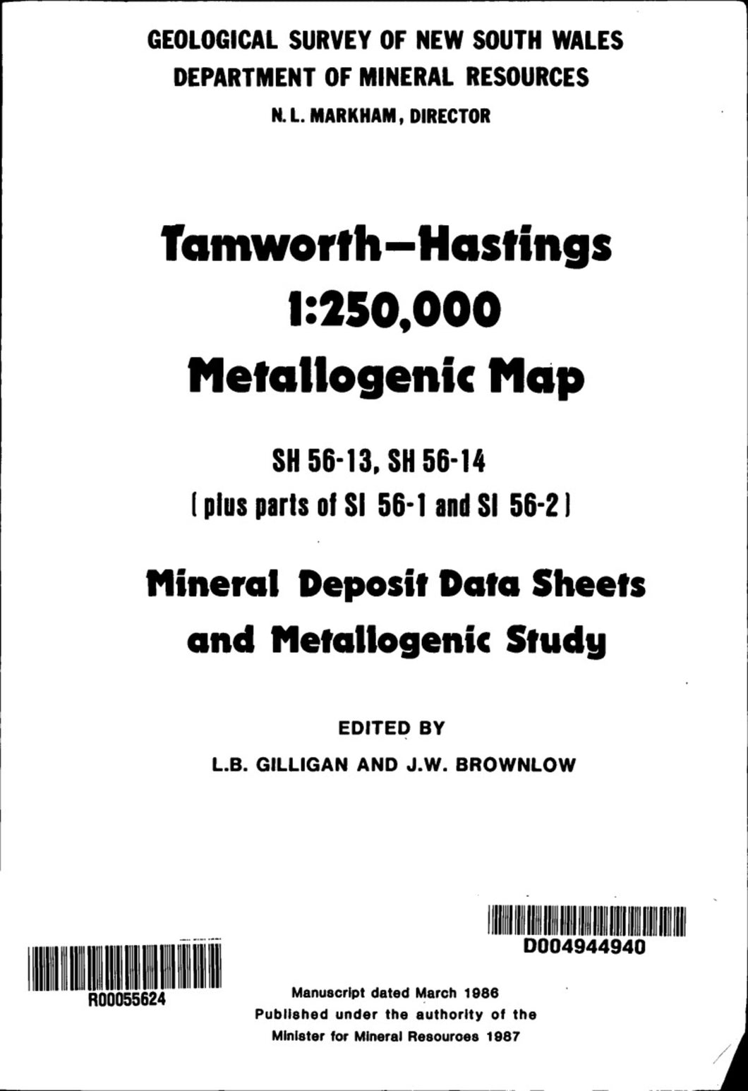 Image of Tamworth Hastings Metallogenic Map Explanatory Notes 1987 book cover