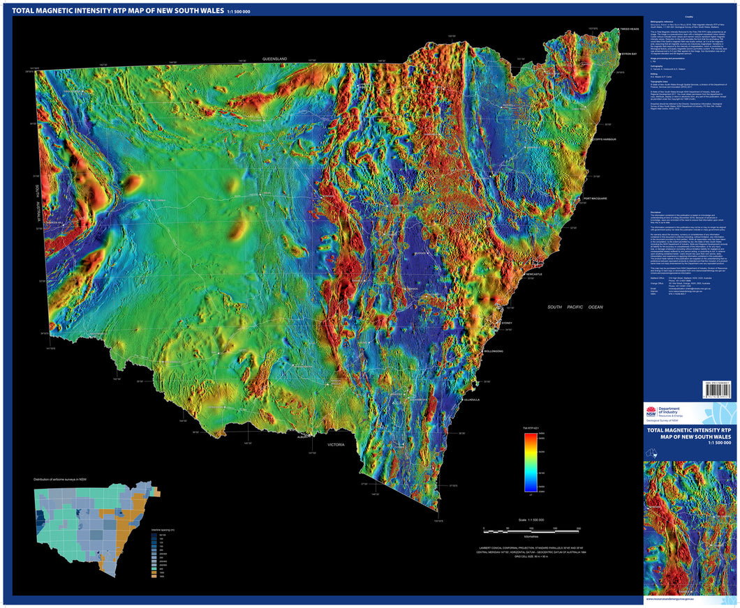 Image of Total magnetic intensity RTP map of New South Wales 1:1500000   statewide geophysics 2016  map