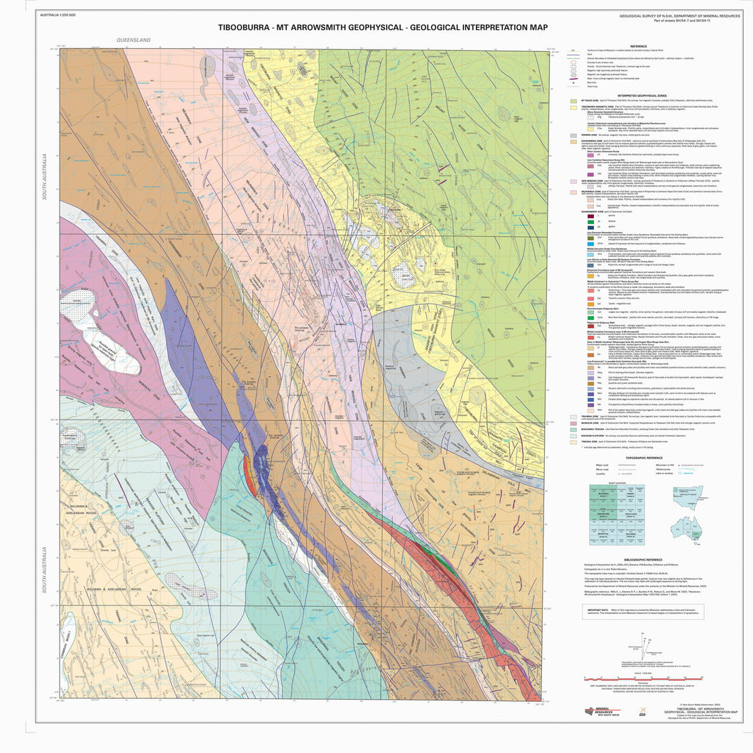 Image of Tibooburra Mt Arrowsmith 1:250000 Geophysical Geological Interpretation map