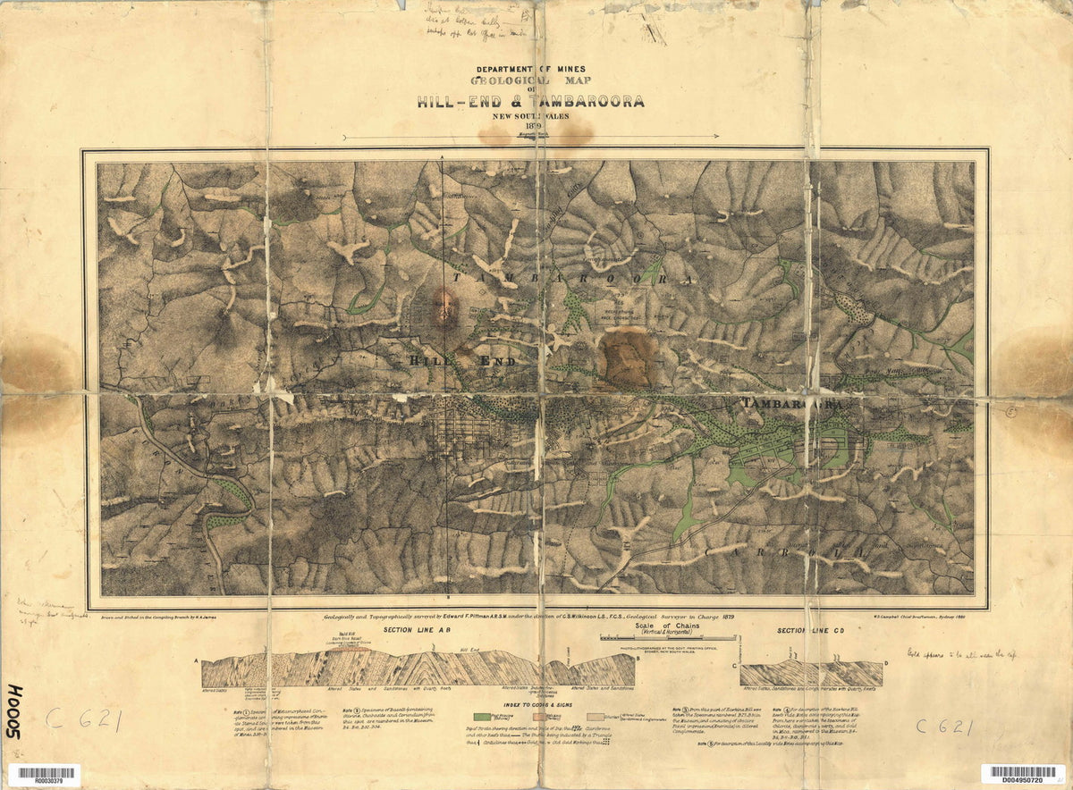 Geological Map of Hill End and Tambaroora, New South Wales, 1879 ...