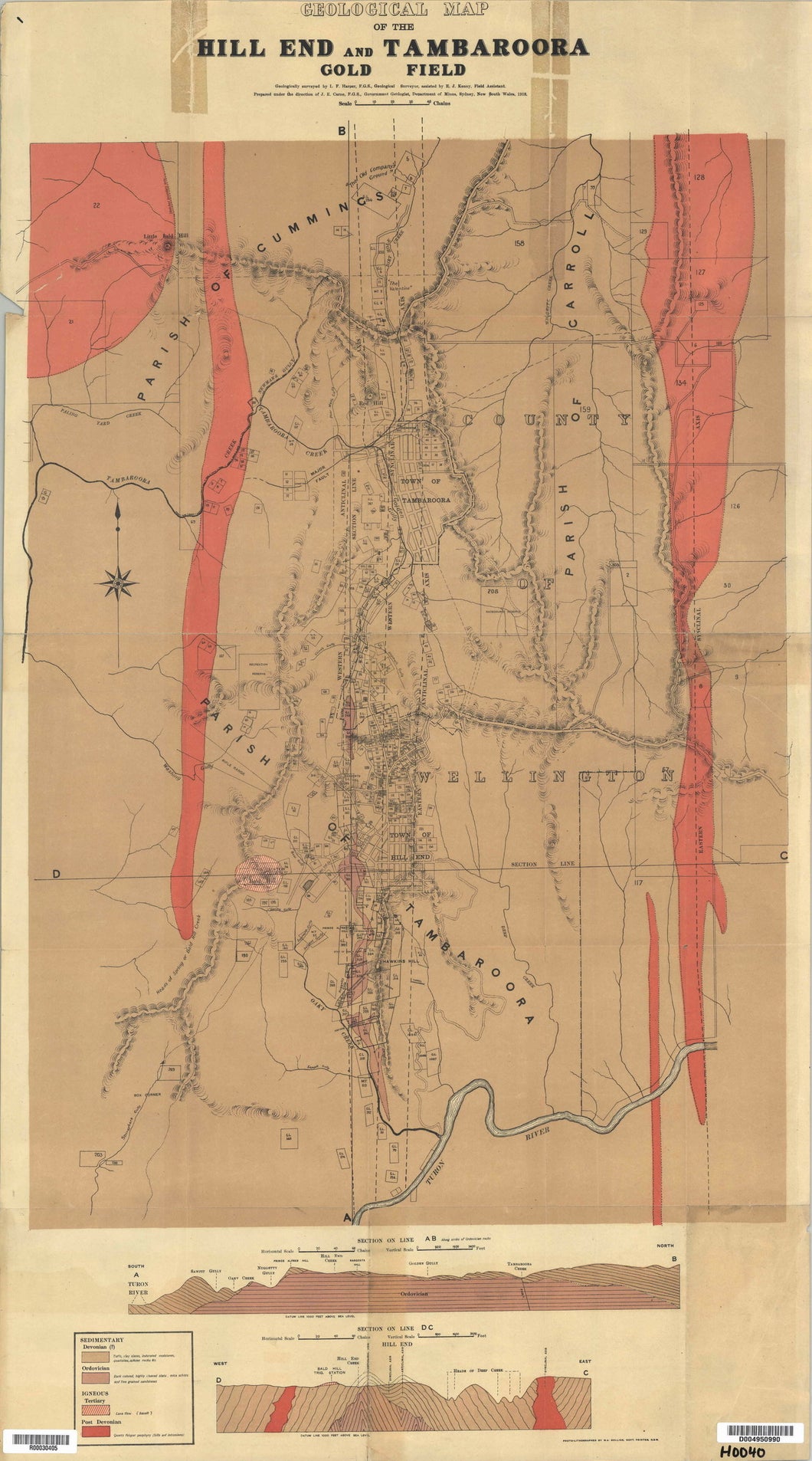 Image of Geological Map of Hill End and Tambaroora Goldfield   1918  map