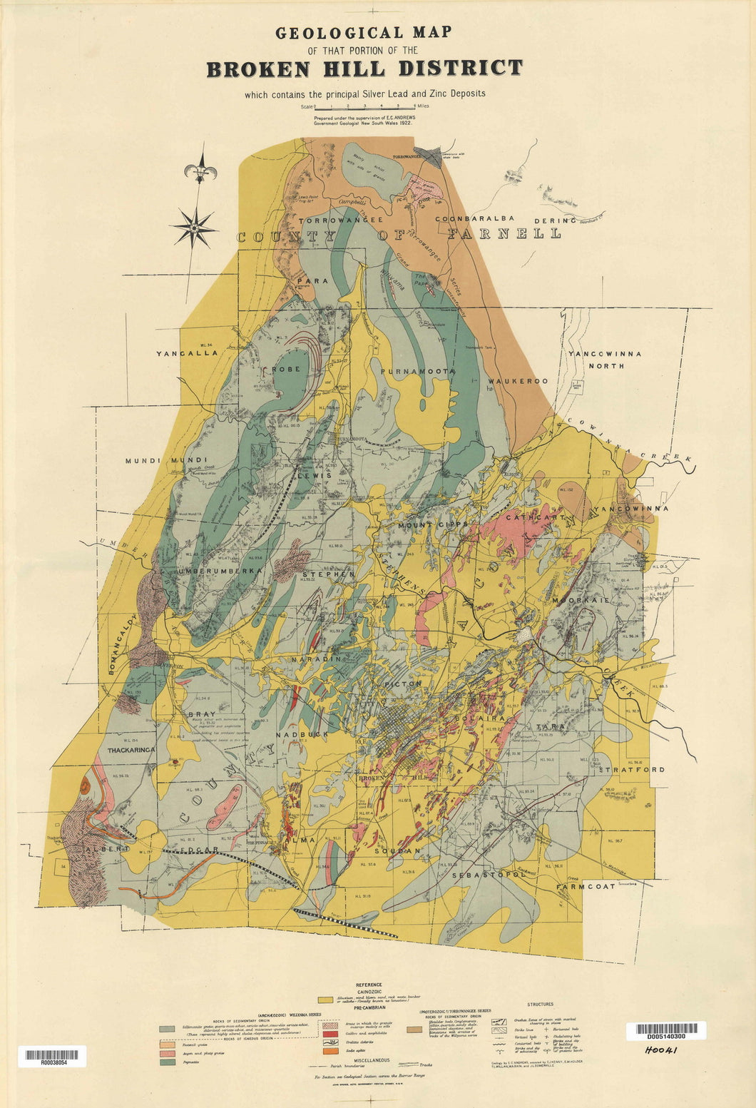 Image of Geological Map of Portion of Broken Hill District   1922  map
