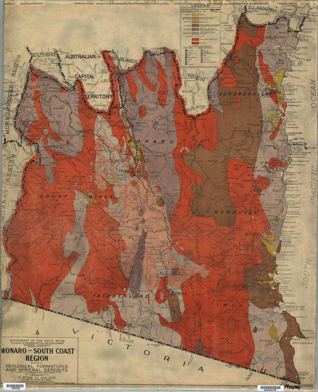 Image of Geological Map of the Monaro   South Coast Region, 1945  map