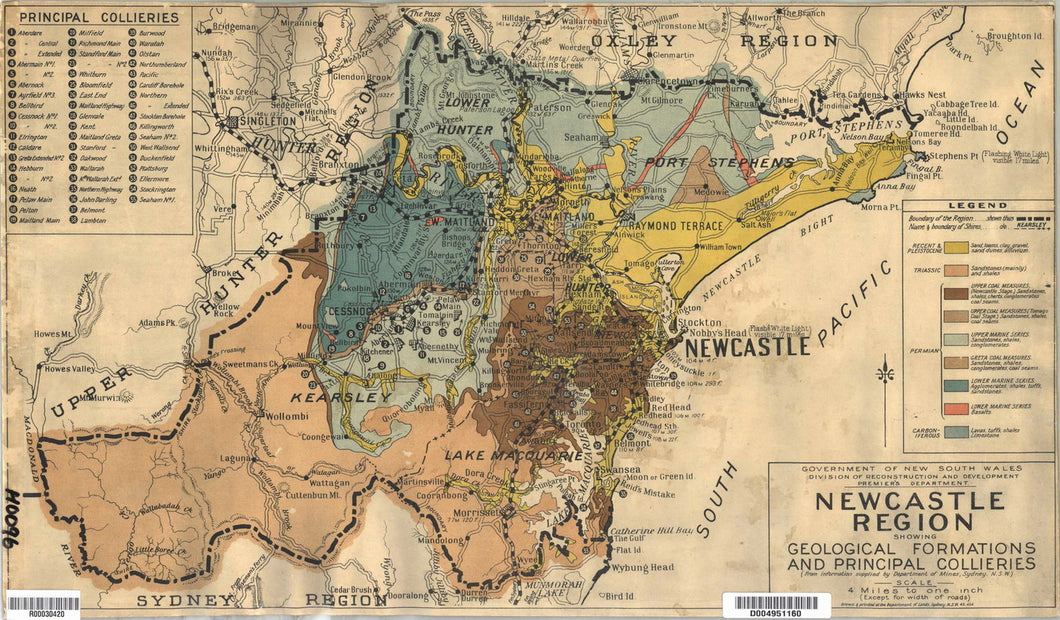 Image of Newcastle Region Map Showing Geological Formations and Principal Collieries, 1945  map