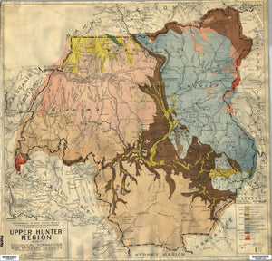 Image of Upper Hunter Region Map Showing Geological Formations and Mineral Deposits, 1945  map
