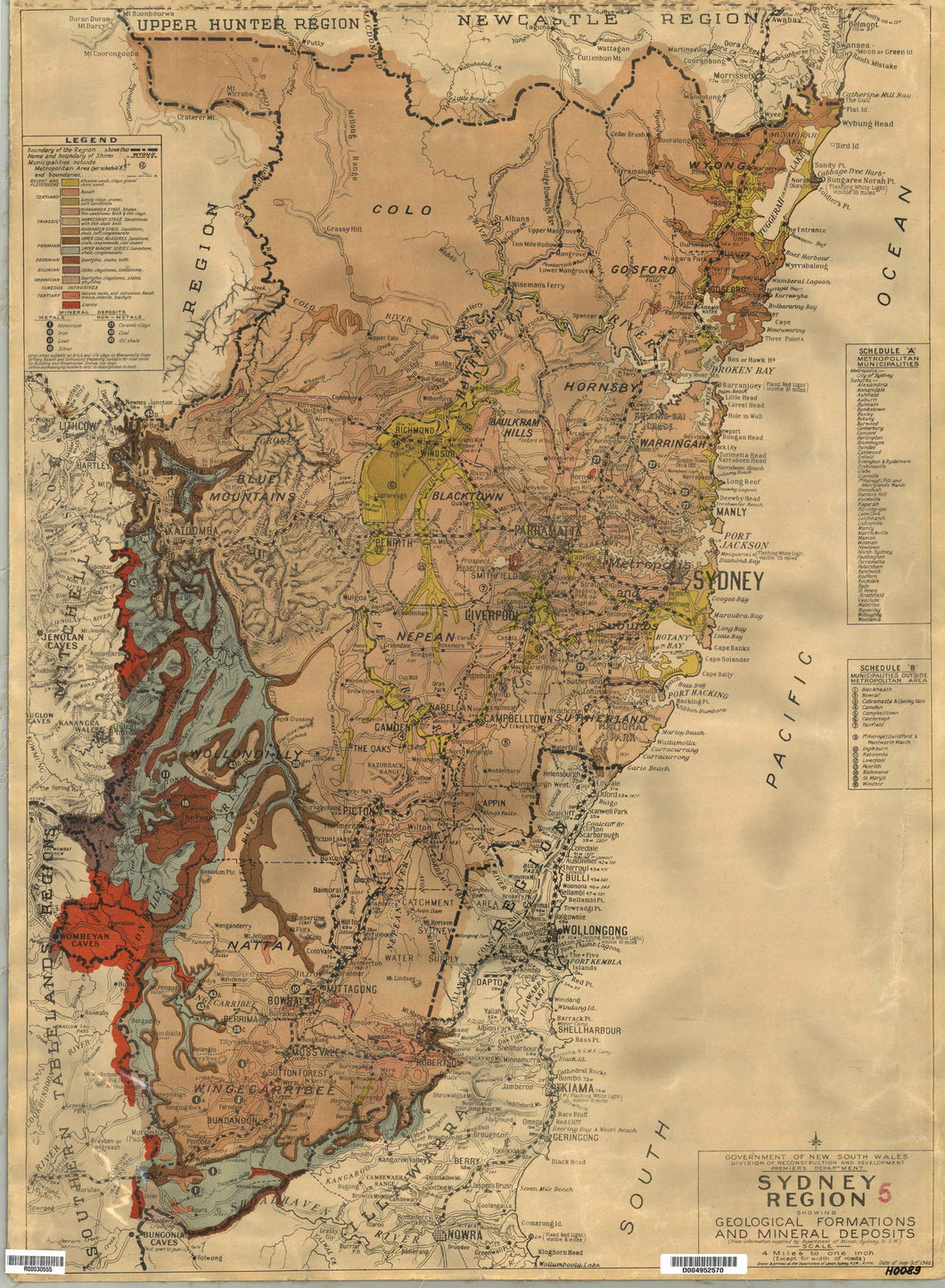Image of Map of Sydney Region Showing Geological Formations and Mineral Deposits, 1946  map