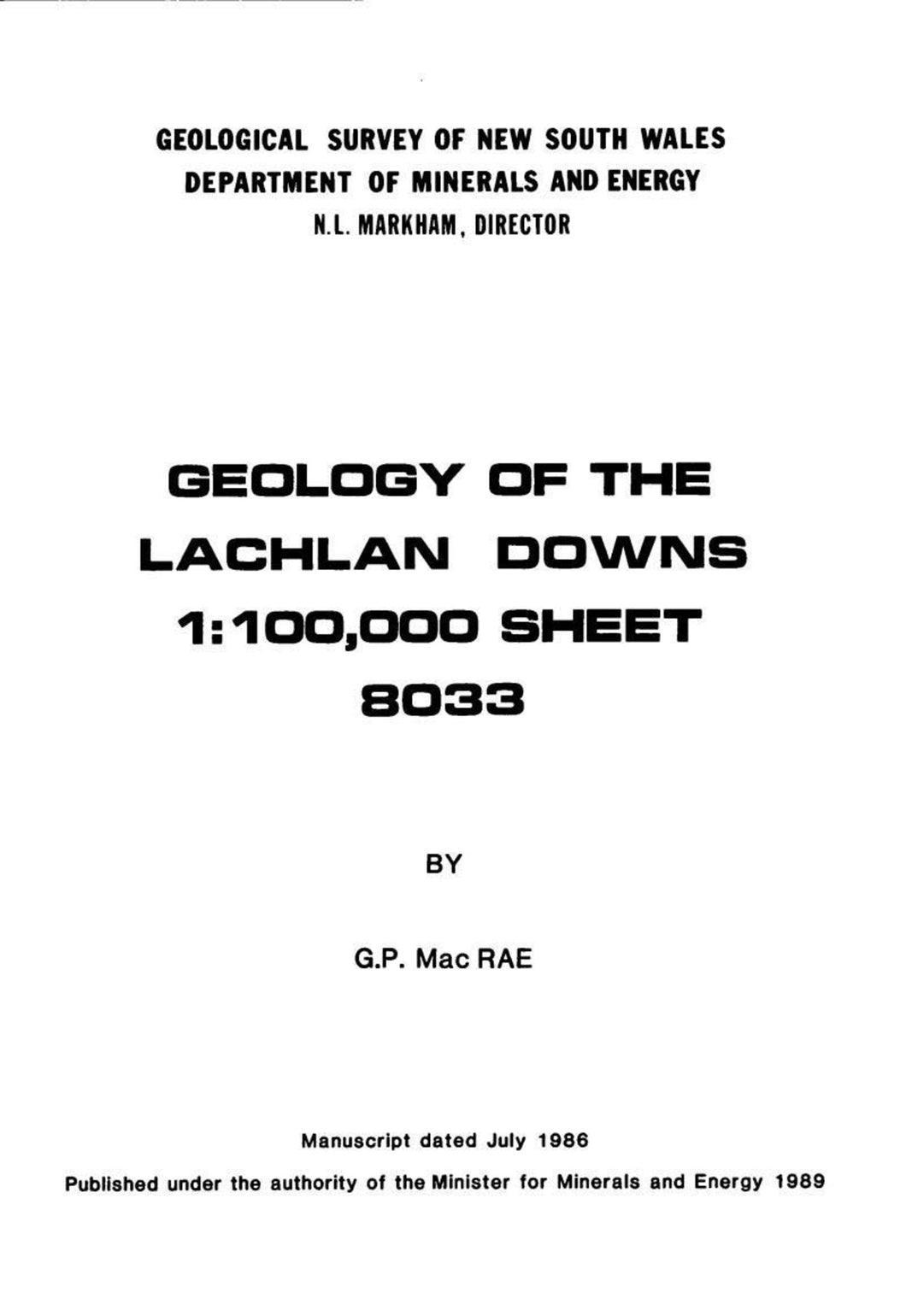 Image of Lachlan Downs Explanatory Notes 1989 book cover