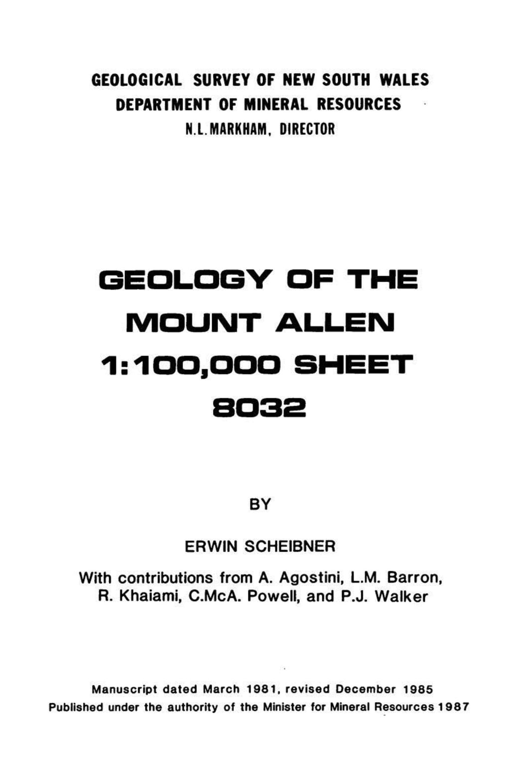 Image of Mount Allen Explanatory Notes 1987 book cover