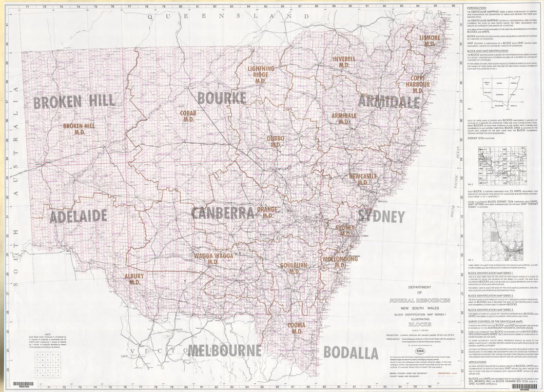 Image of Block Identification Map Series 1, NSW, 1:1500000, 1985 Graticular Units map